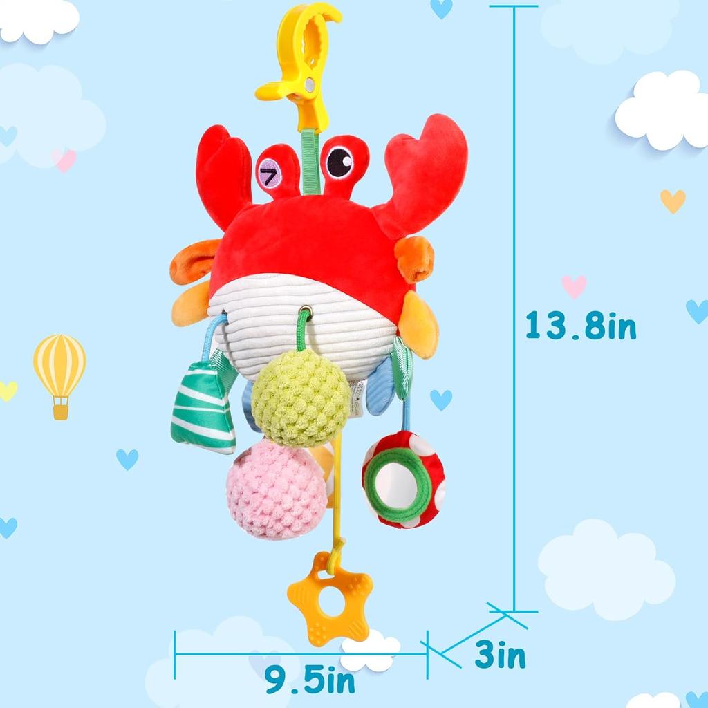 Non-Toxic Car Seat Stroller Toys For Babies 0-6 Months Crab Baby Infant Newborn Stroller Toys With Beep Mirror Small Bell Baby Teether