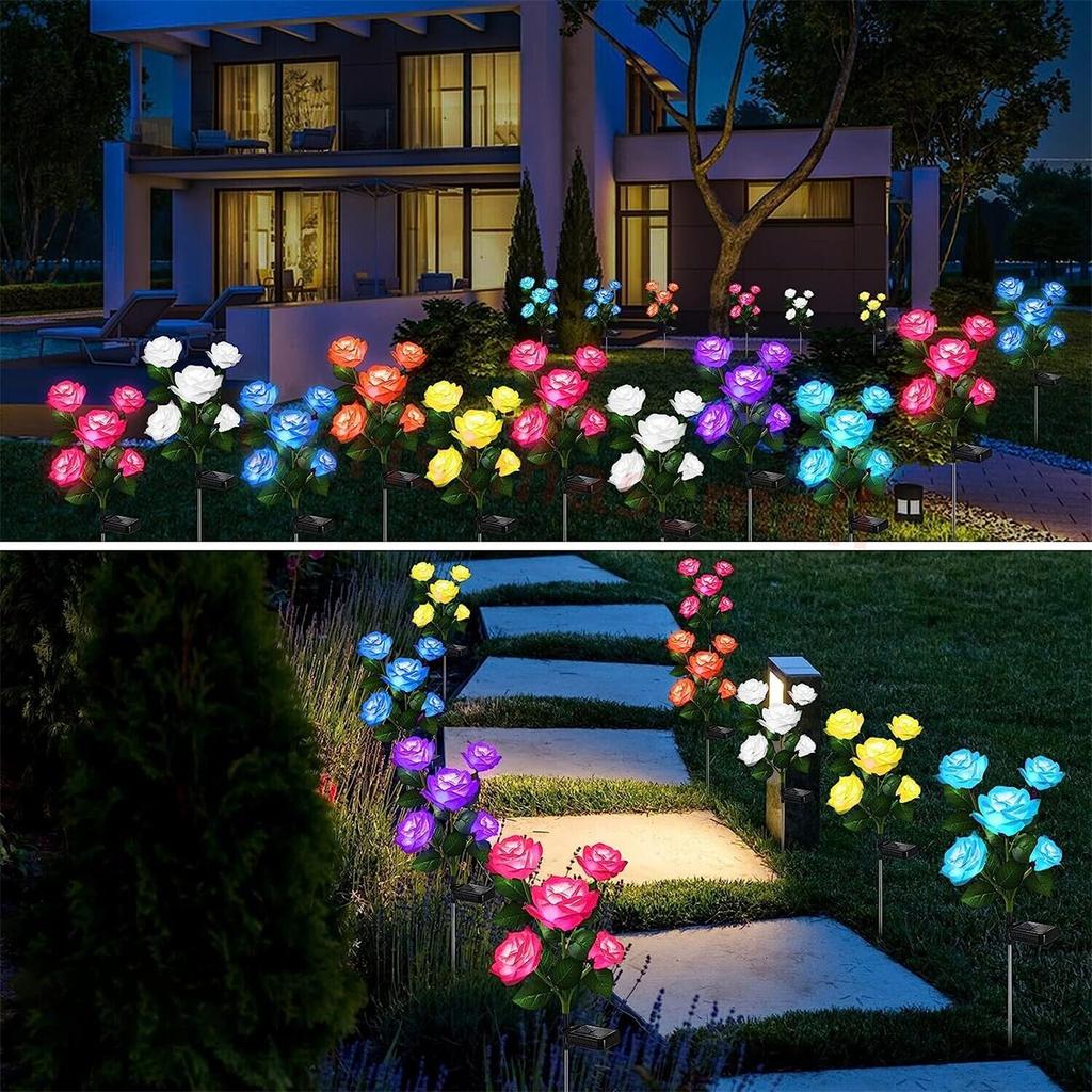 Kolip Solar 5 Heads Rose Lamp Outdoor Waterproof Simulation Rose Flower Lawn Decorative Lamp For Garden Yard Patio Decoration