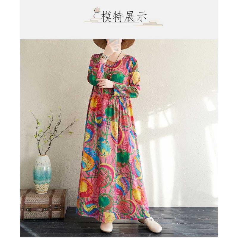 Large Size Summer Vintage Floral Loose Dress Flowing A-line Dress Women