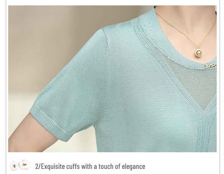 Stylish Ice Silk Knit Half-Sleeve T-shirt for Middle-Aged and Elderly Women
