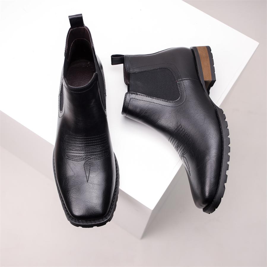 Golden Sapling Square Toe Chelsea Boots for Men Retro Leather Shoes Gentleman Party Business Ankle Botas Footwear