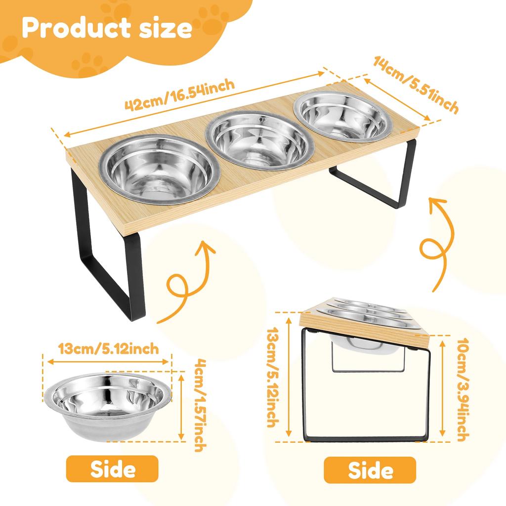 Elevated Cat Bowls Wood Cat Bowl Stand 15° Inclined Elevated Cat Food Feeder Stainless Steel Pet Bowl Feeding Container for Cat
