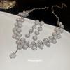 Diamond-encrusted flower pearl stud earrings necklace court style exquisite elegance temperament jewelry set light luxury high-end jewelry