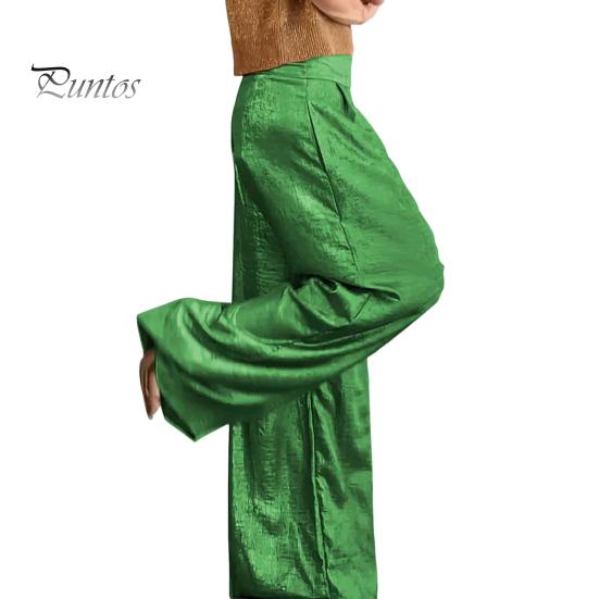 Dámské Dlouhé kalhoty Elastické Kalhoty s vysokým pasem Ležérní Kovové Jednobarevné Široké Kalhoty Kancelář Párty Práce Volnočasové kalhoty