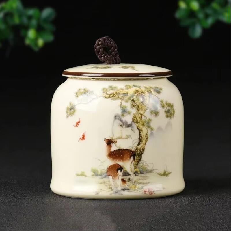 Chinese Style Ceramic Tea Caddy Kitchen Seasoning Storage Jar Home Decoration Moisture-proof Sealed Tea Coffee Beans Storage Jar