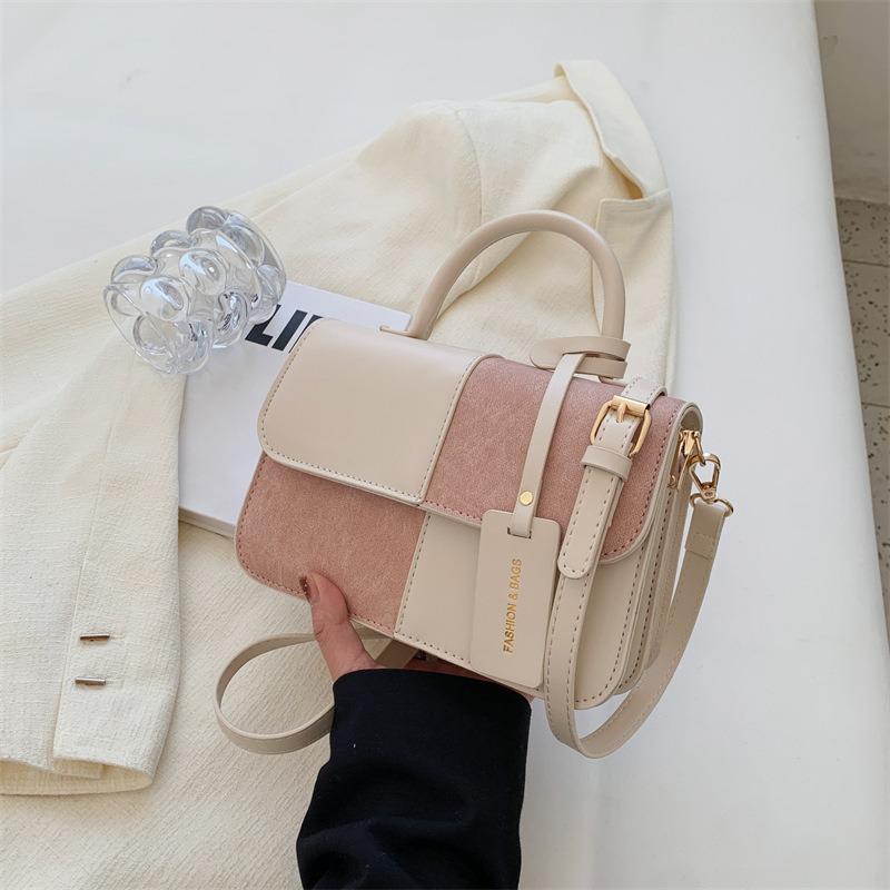 pu small square bag women's summer contrasting color fashion high-end texture messenger bag portable shoulder bag