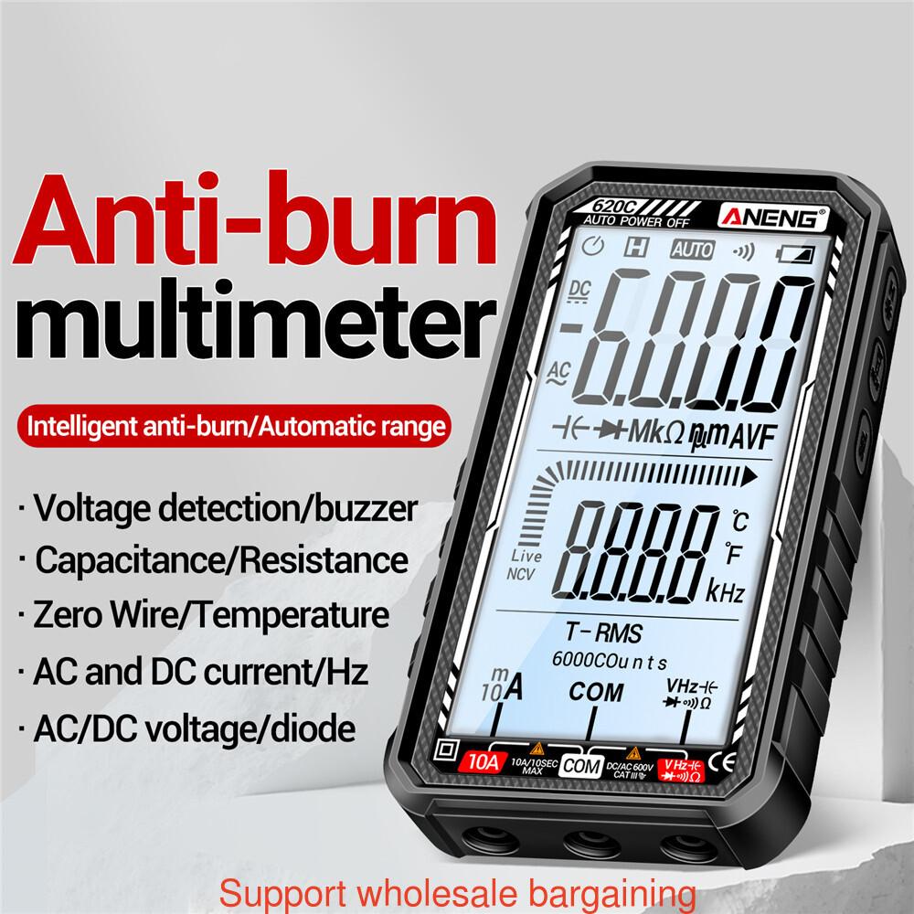Multifunctional Digital Multimeter Ammeter AC DC Tester 6000 Counts Auto Range Voltmeter DCV ACV Resistance Temperature Measurement Digital Display