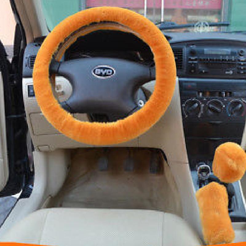 Car Universal Steering Plush Cover Three Piece Set For Winter With Antislip Grip