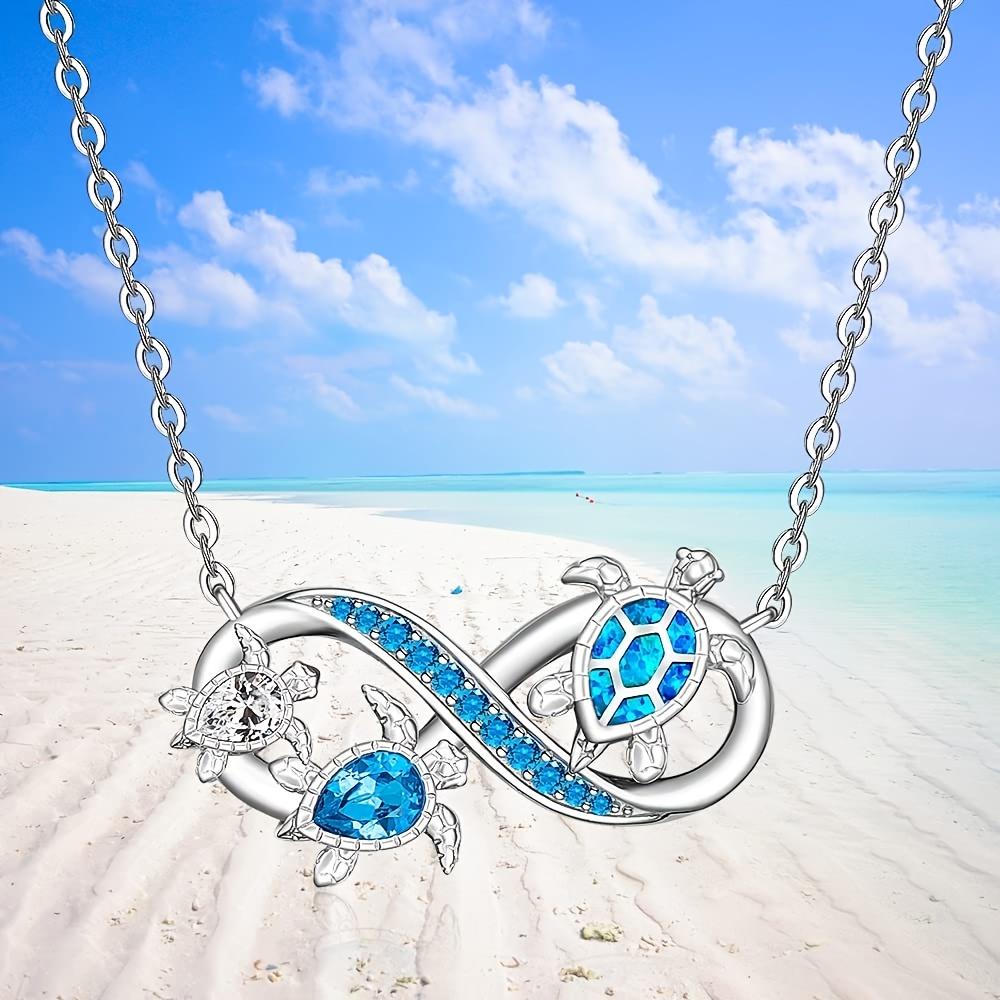 Turtle Necklace for Women Mom Copper Color Infinity Sea Turtle Pendant Necklaces Opal Tortoise Ocean Wave Zircon Mothers Day