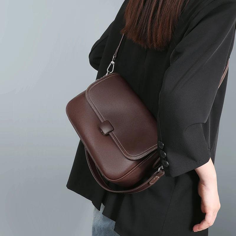 A Light Luxury Single-shoulder Square Bag Made of Genuine Leather, A Fashionable and Retro Women's Crossbody Bag Made of Cowhide