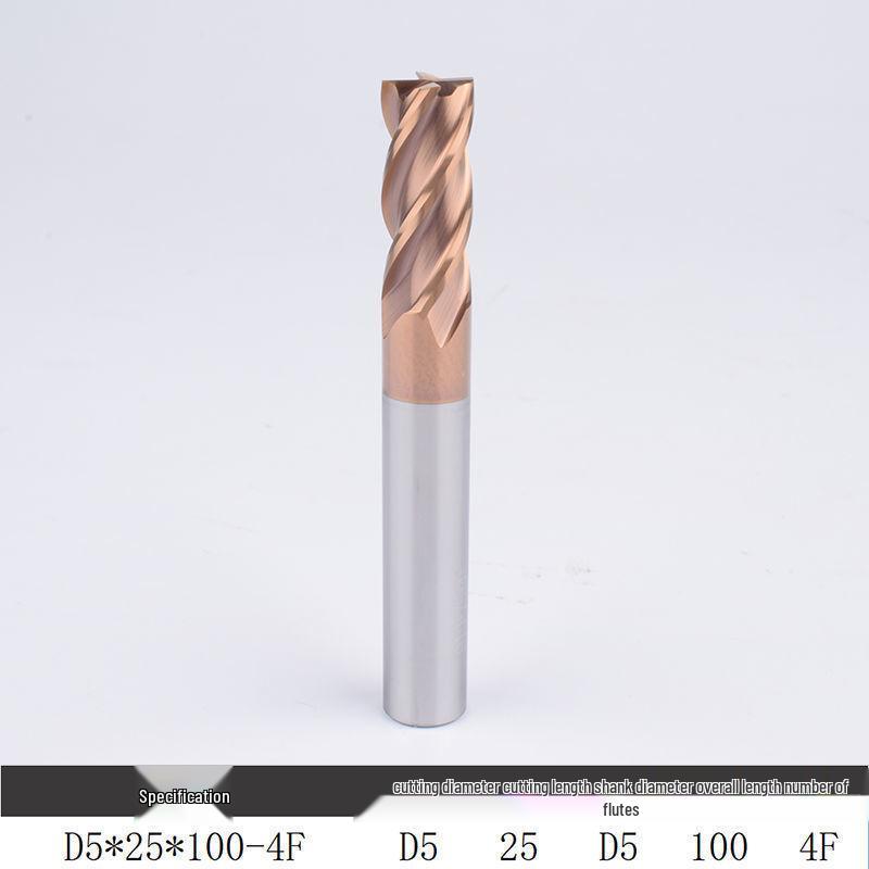 55° Tungsten Steel 4-Flute End Mill, Hard Alloy Coated, CNC Flat Bottom Tool