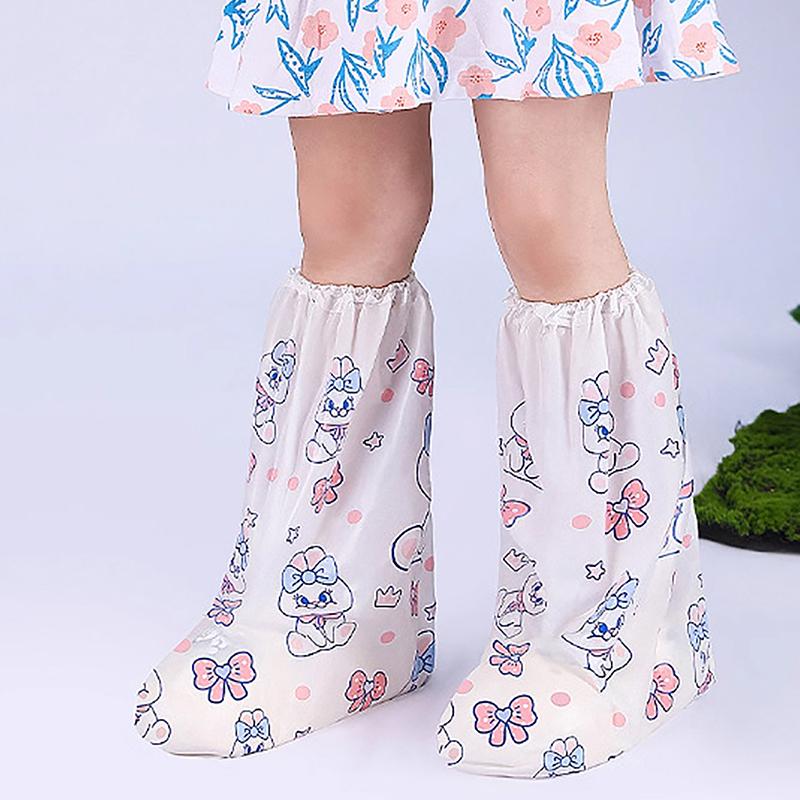 1Pair Cartoon High Waterproof Children'S Shoe Covers Protectors Anti-Slip Rain Proof Long Shoes Cover With Stretchy Cuff