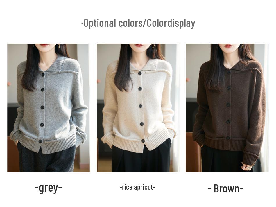 Women's Wool Blend Lapel Cardigan - Retro, Loose Fit, Cozy Autumn/Winter Knit Jacket