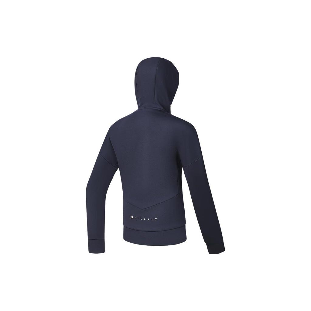 Fila Color Block Logo Hooded Fitness Knit Jacket Women jackets Royal-Blue A51W411501ANV