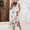 Women Sleeveless Floral Print Maxi Dress Casual Loose Fit Long Summer Dress Side Slit Bohemian Style Sundress for Daily Wear