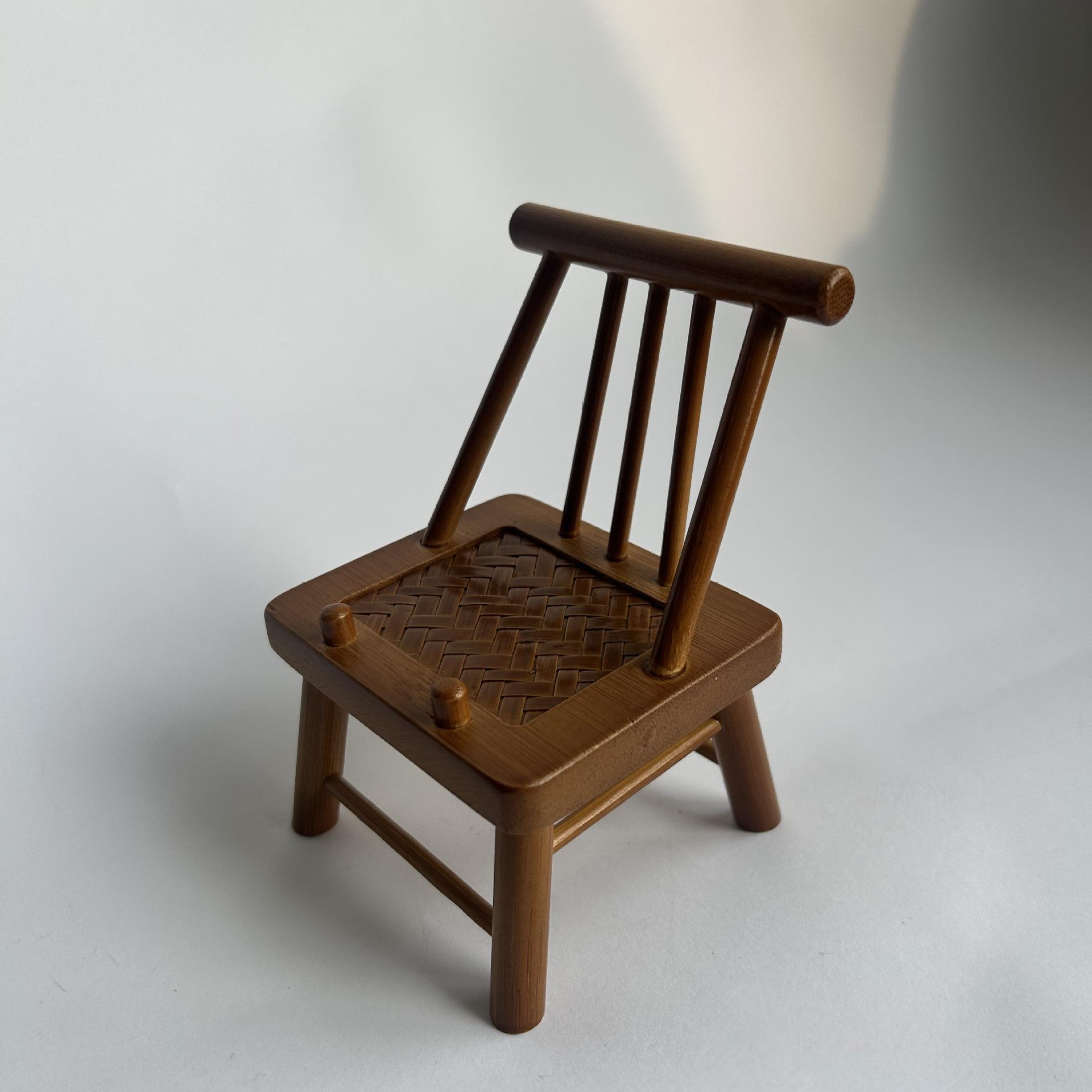 Bamboo Chair Phone Holder - Mini Bamboo Crafts & Ornaments, Retro Creative Desktop Stand