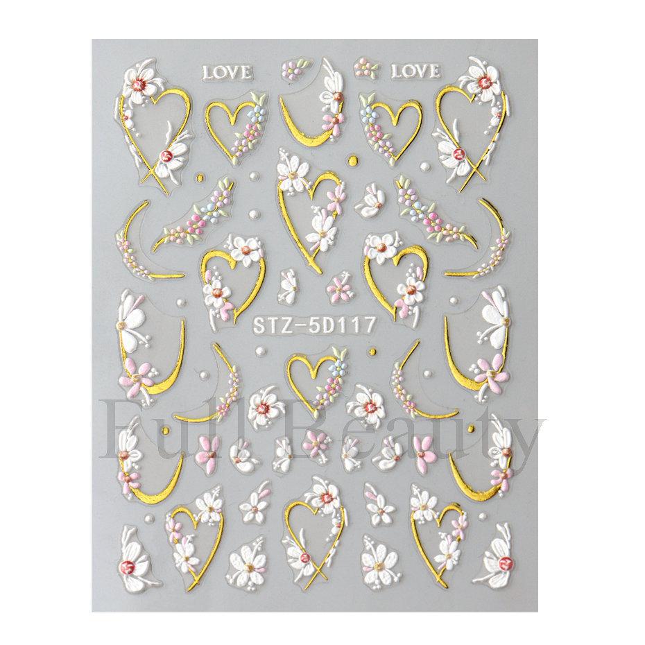 Nail Art Stickers Embossed 5D Small Flower Bronzing Valentine's Day Flowers Love English Adhesive Nail Stickers