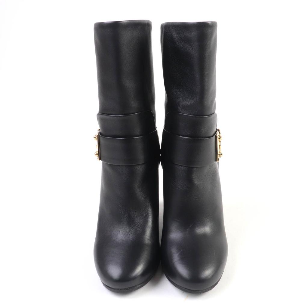 Great LOUIS VUITTON Booties Buckle wedge leather short boots black leather 35 Used
