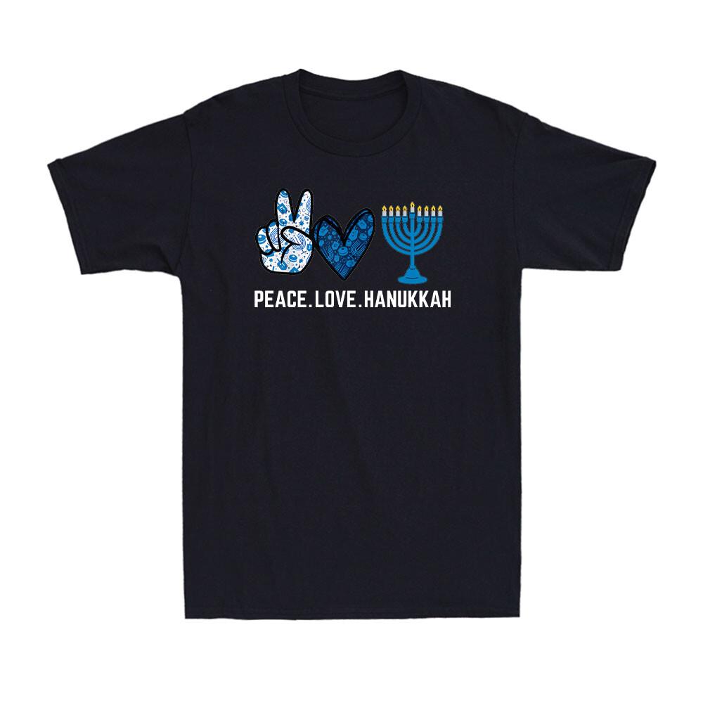 Peace Love Hanukkah Shirt Hanukkah With Menorah Jewish Chanukah Men s T-Shirt S