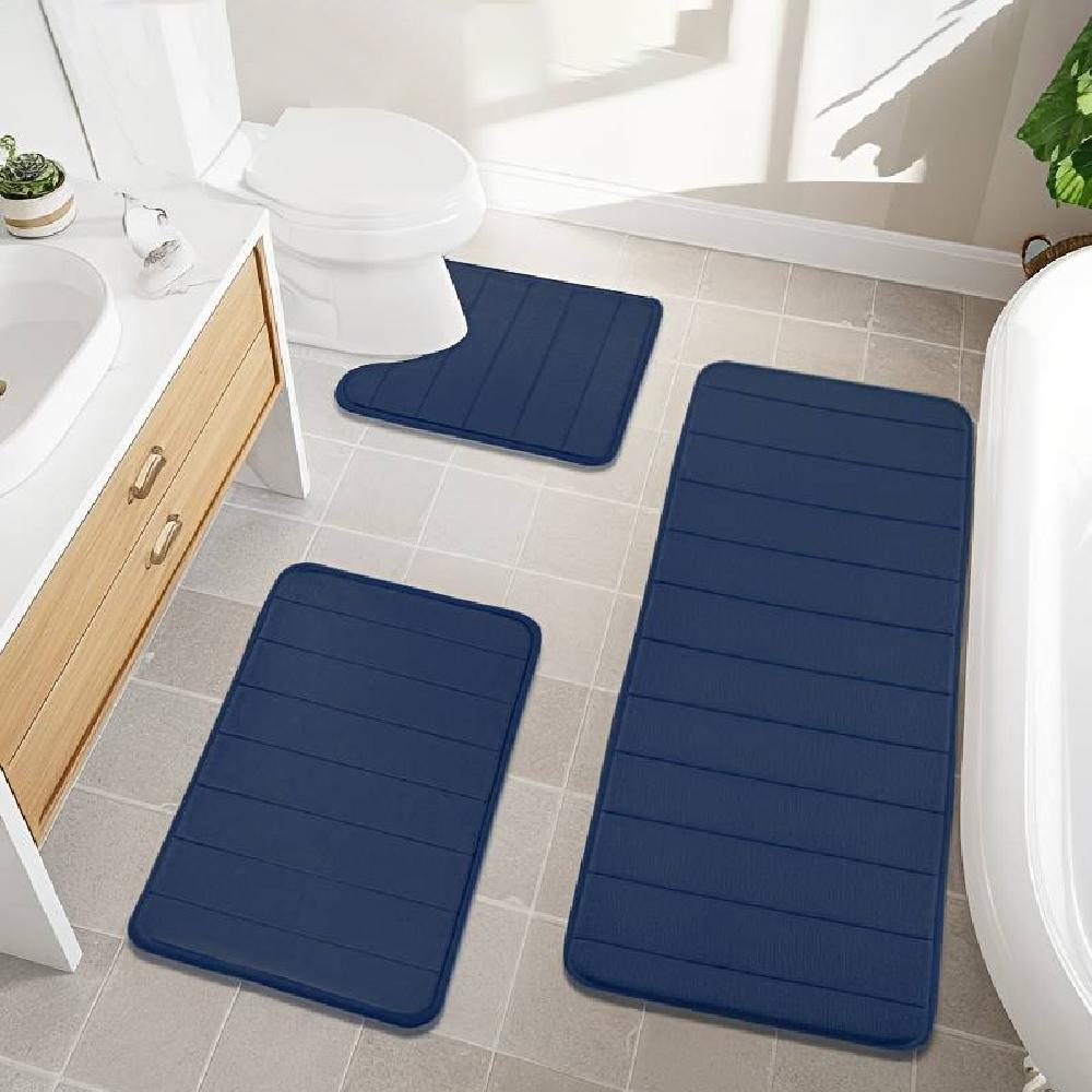 Ensemble de 3 tapis de salle de bain doux, tapis de sol absorbant en mousse à mémoire de forme, séchage rapide, antidérapant, pour cuisine, salle de douche, paillasson, tapis de sol pour toilettes