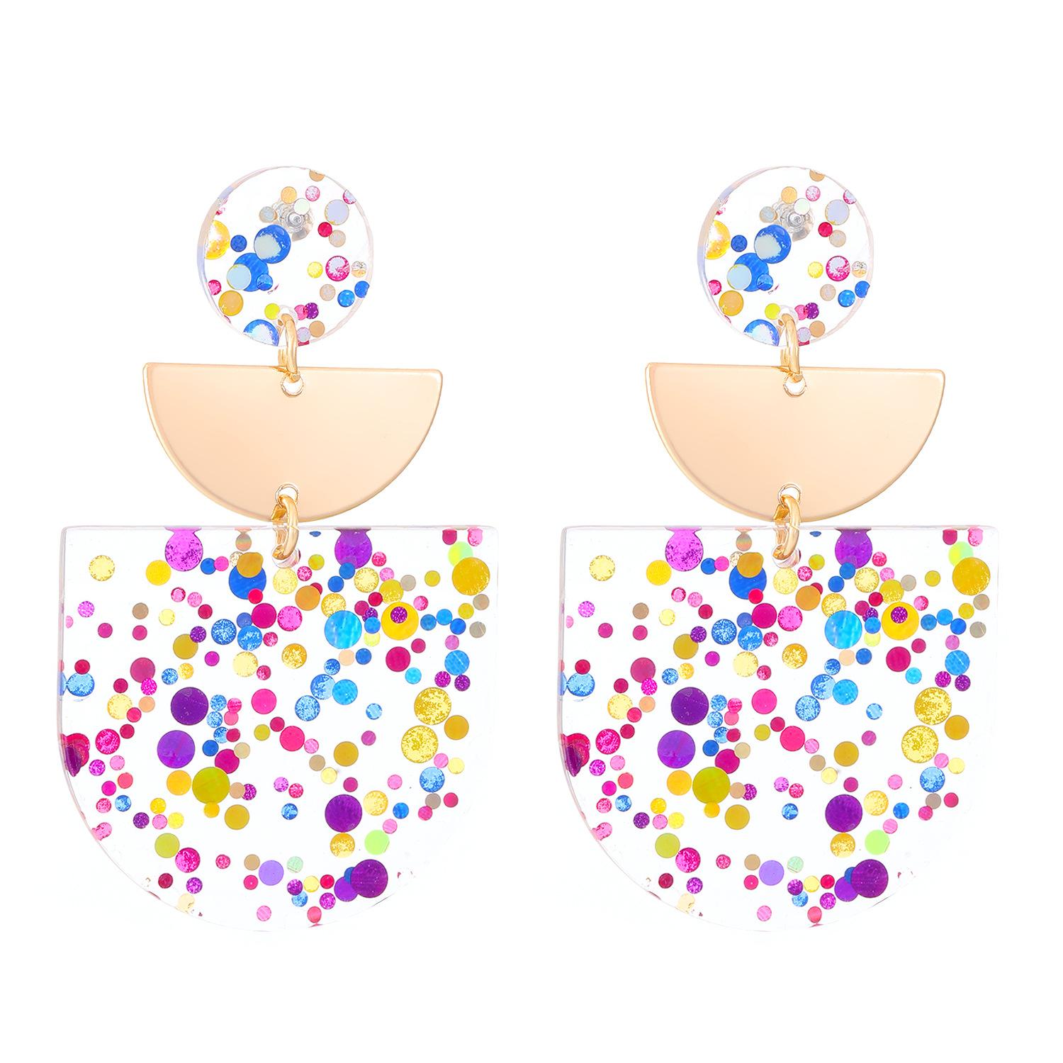 

Новые акриловые серьги-пусеты с блестками, серьги квадратной и круглой формы в стиле ретро, геометрические серьги-кольца с пайетками