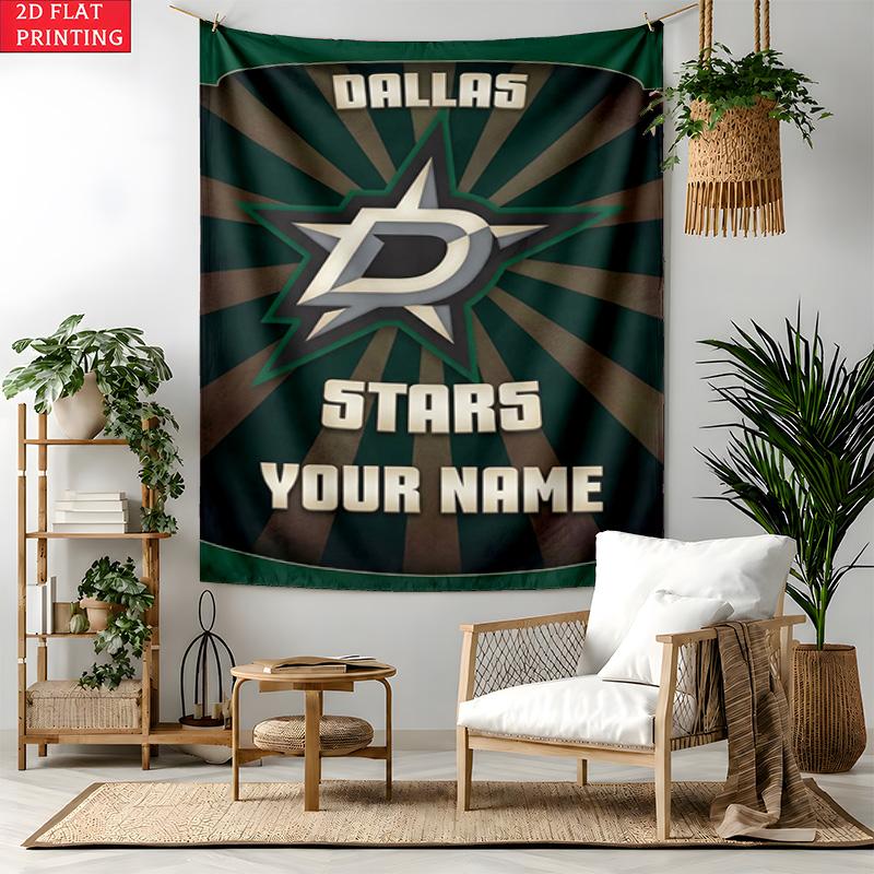 Dallas Stars Custom Name Tapestry Personalized Wall Art Hanging Bohemian Home Decor for Bedroom Dorm Living Room