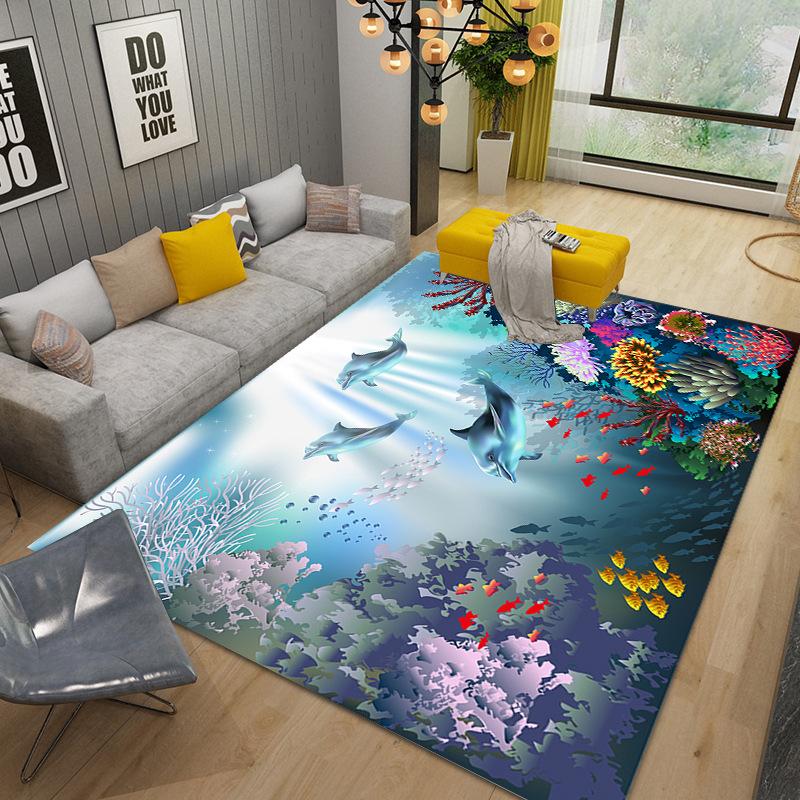 Tappeto A Pelo Corto 3D Animali Marini Mondo Sottomarino Area Colorata Lavabile in Lavatrice Tappeto Ideale per Camera da Letto, Soggiorno, Pavimento Cucina