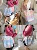 Pink Floral Canvas Tote Bag With Soft Cotton Material And Trendy Street Fashion