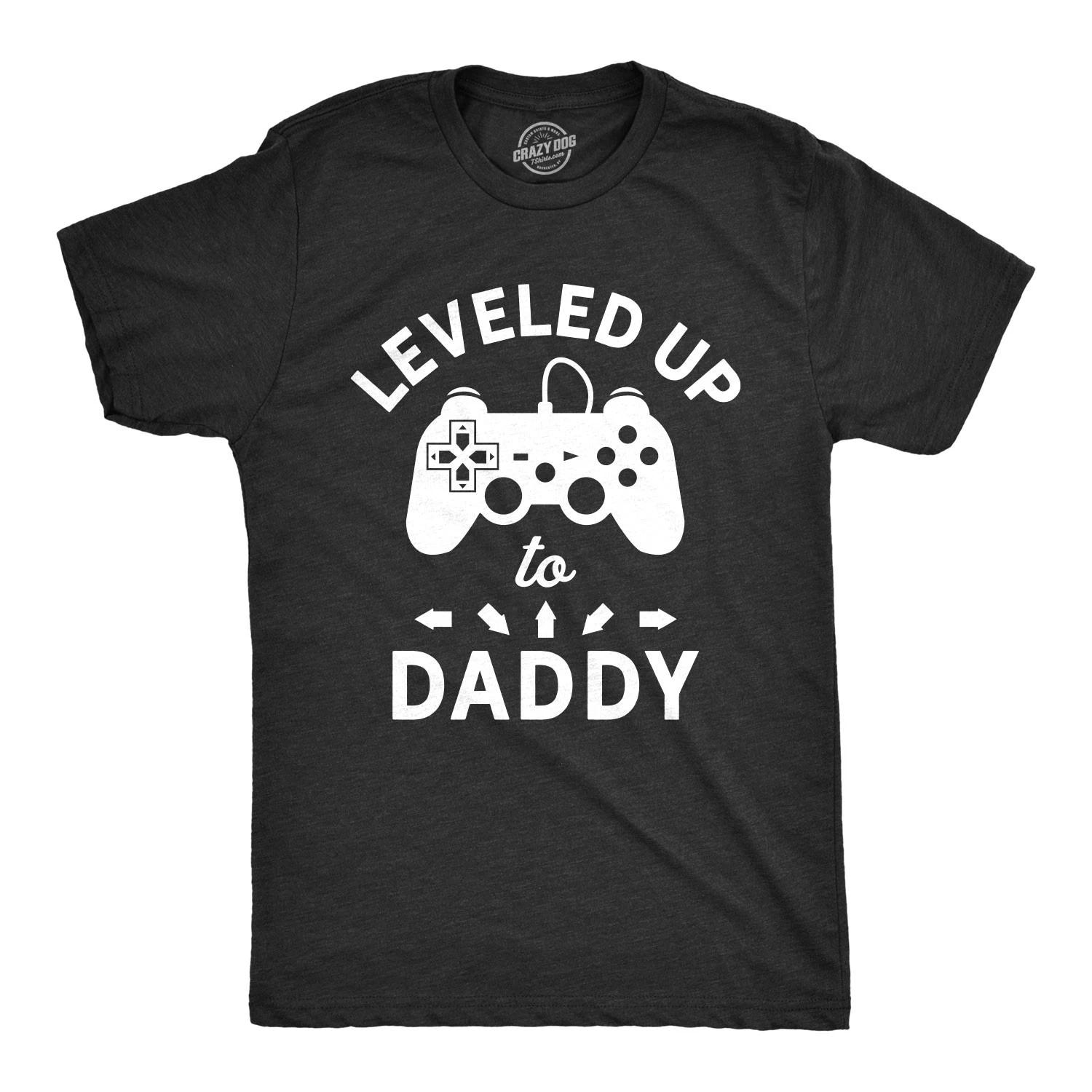 Mens Leveled Up to Daddy T Shirt Funny Video Game Fathers Day Tee M