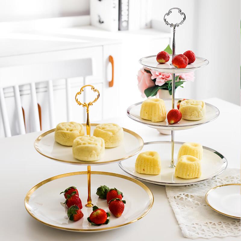 Double Layer Gold Ceramic Cake & Dessert Stand