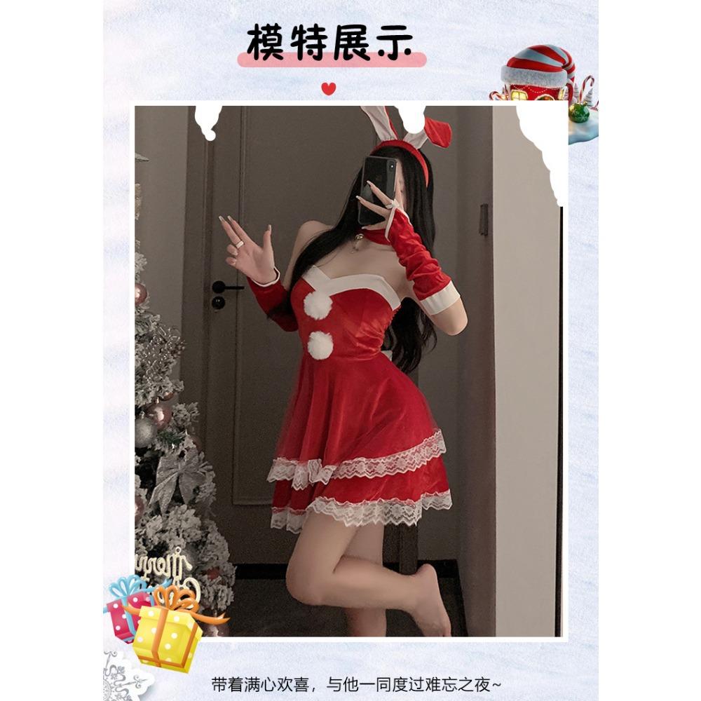 Fun Autumn and Winter Sexy Christmas Outfit Cute Plush Bunny Suspender Sexy Underwear Slim Uniform Set 6219