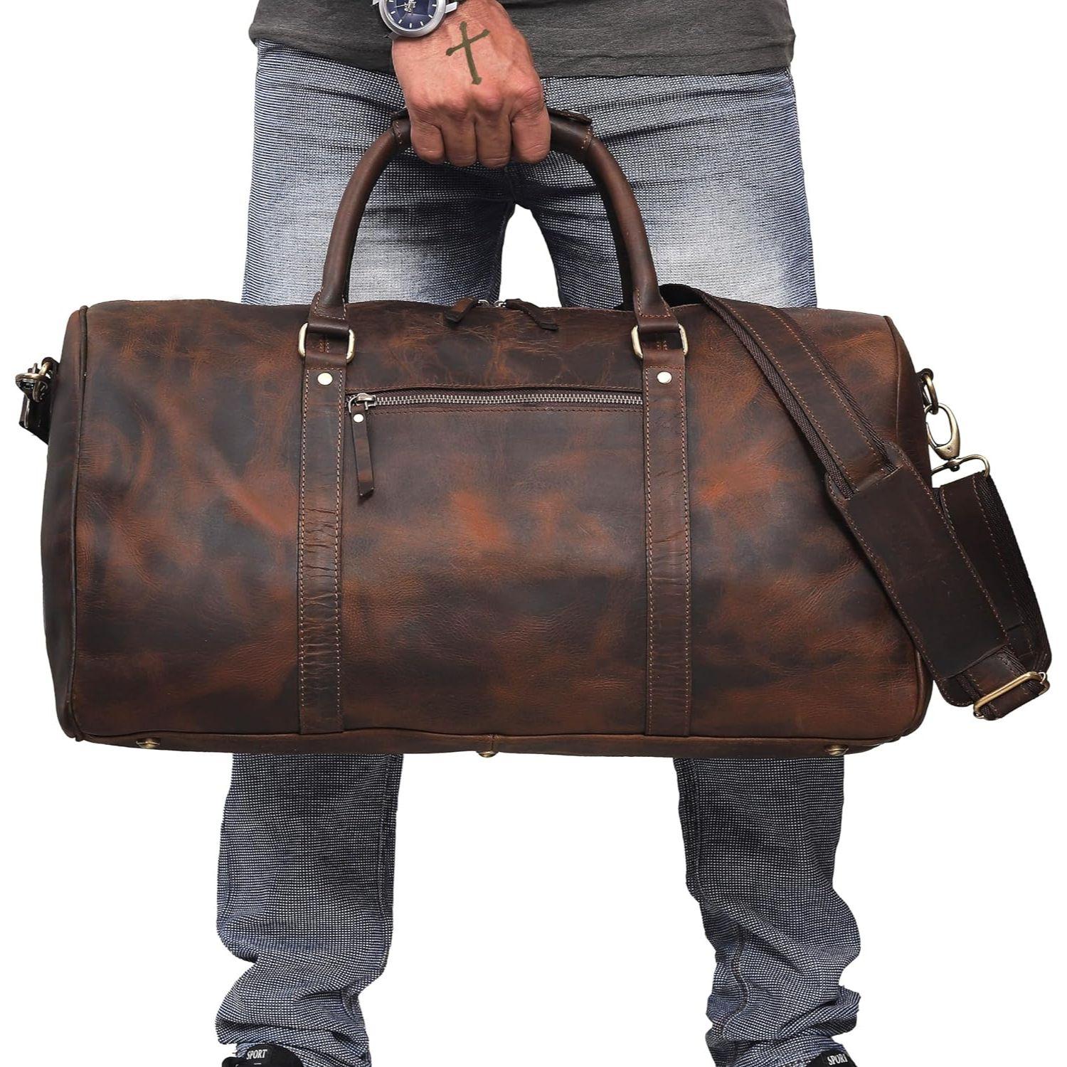 

Кожаные спортивные сумки для мужчин, ручная кладь, мужская сумка для одежды для путешествий, бизнеса, кожаная дорожная сумка Weekender, коричневая 20 in коричневый