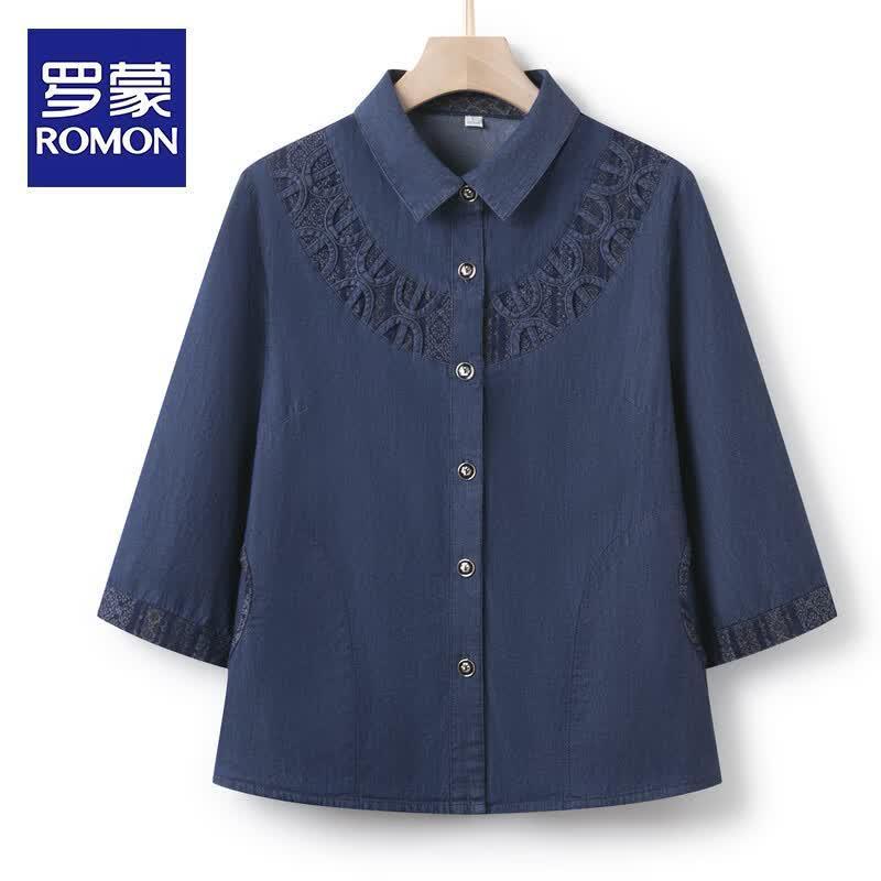 Romon Mid-Aged Women s Pure Cotton Denim Shirt Jacket L