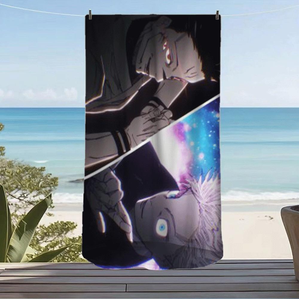 Asciugamano da Spiaggia Anime Jujutsu Kaisen Stampato Con Gojo E Sukuna Morbido Microfibra Asciugatura Rapida Asciugamano Sportivo per Palestra Accessorio da Spiaggia alla Moda