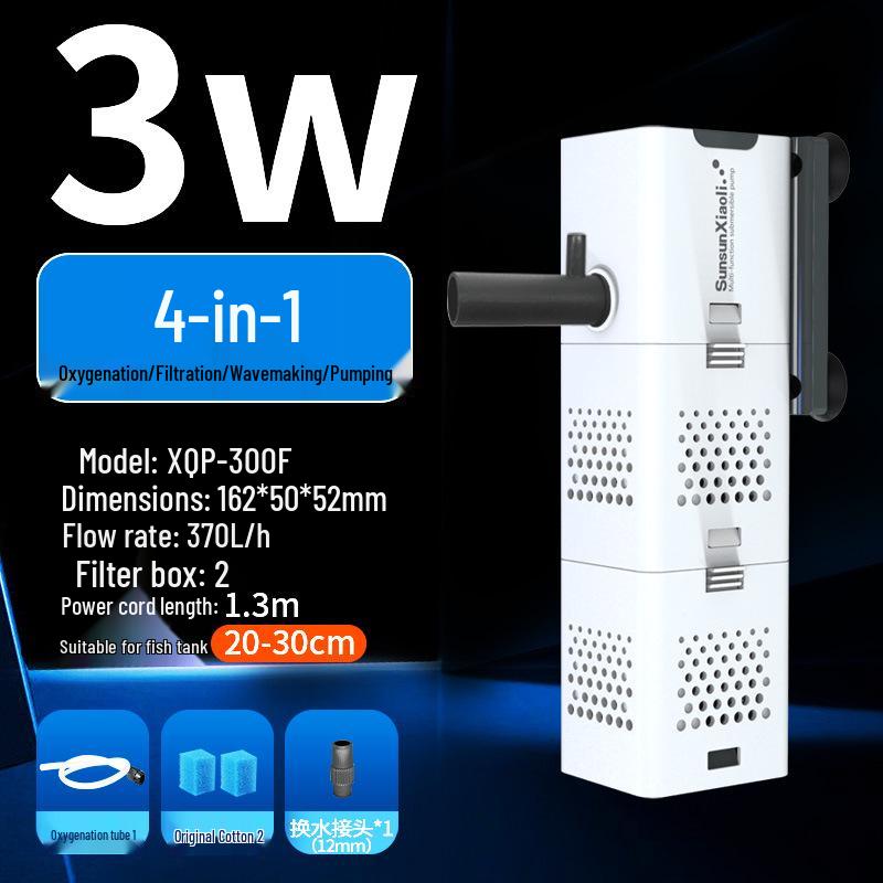 Three-in-One Submersible Fish Tank Pump with Built-in Filter & Aeration