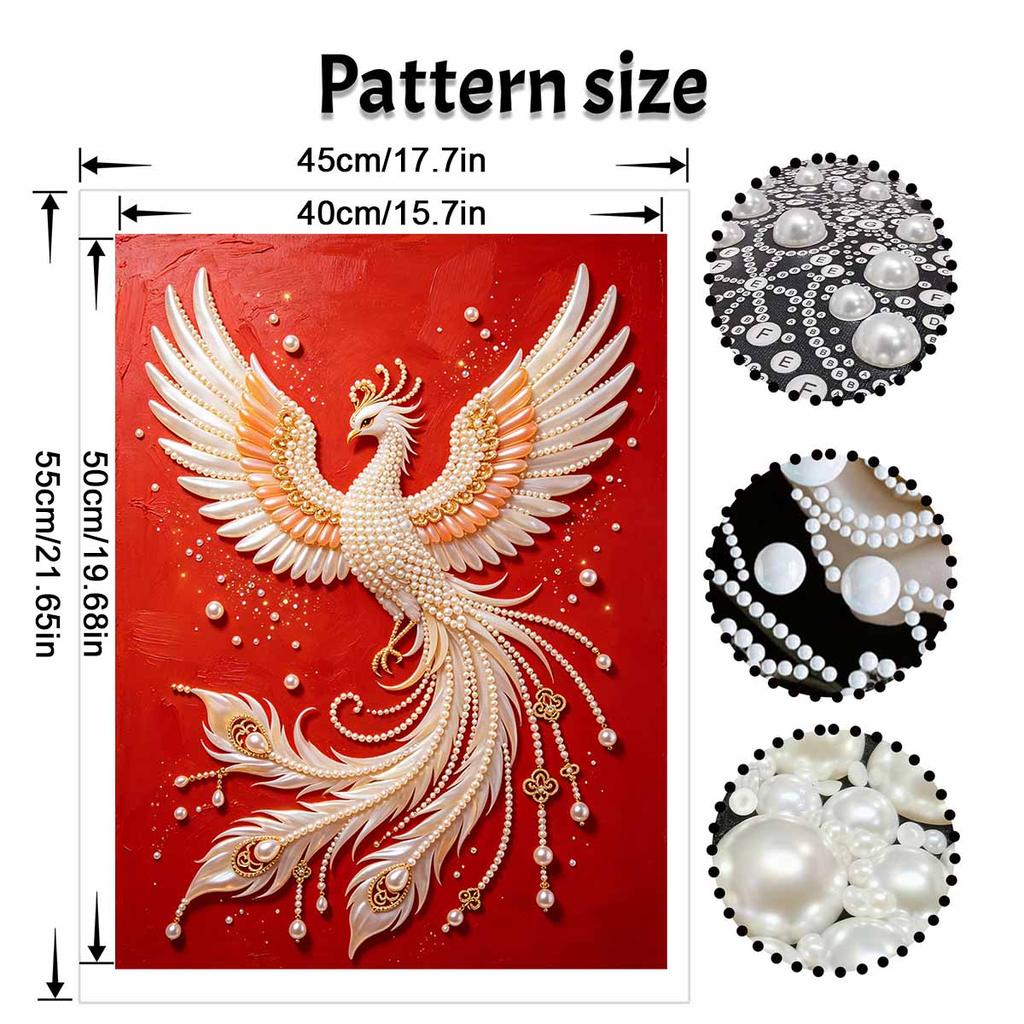 DIY Framed Pearl Painting Kit Red Phoenix Bird Pattern 3D Sparkling Bead Art Canvas Ready to Display Home Decor Gift Craft Wall Hanging Art