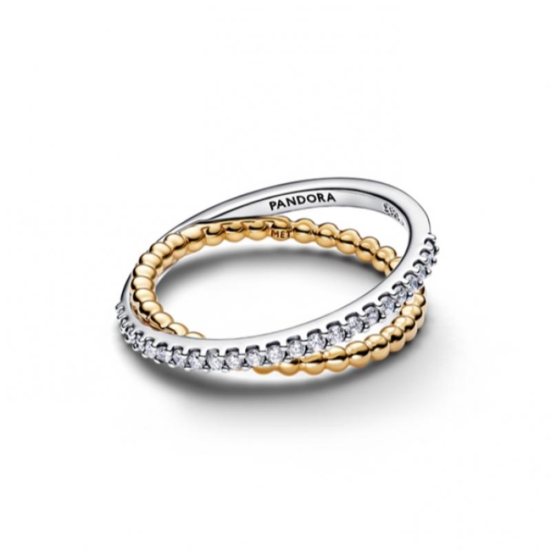 PAndora Crossover Beads And Pav  Double bAnd Ring 164827c01