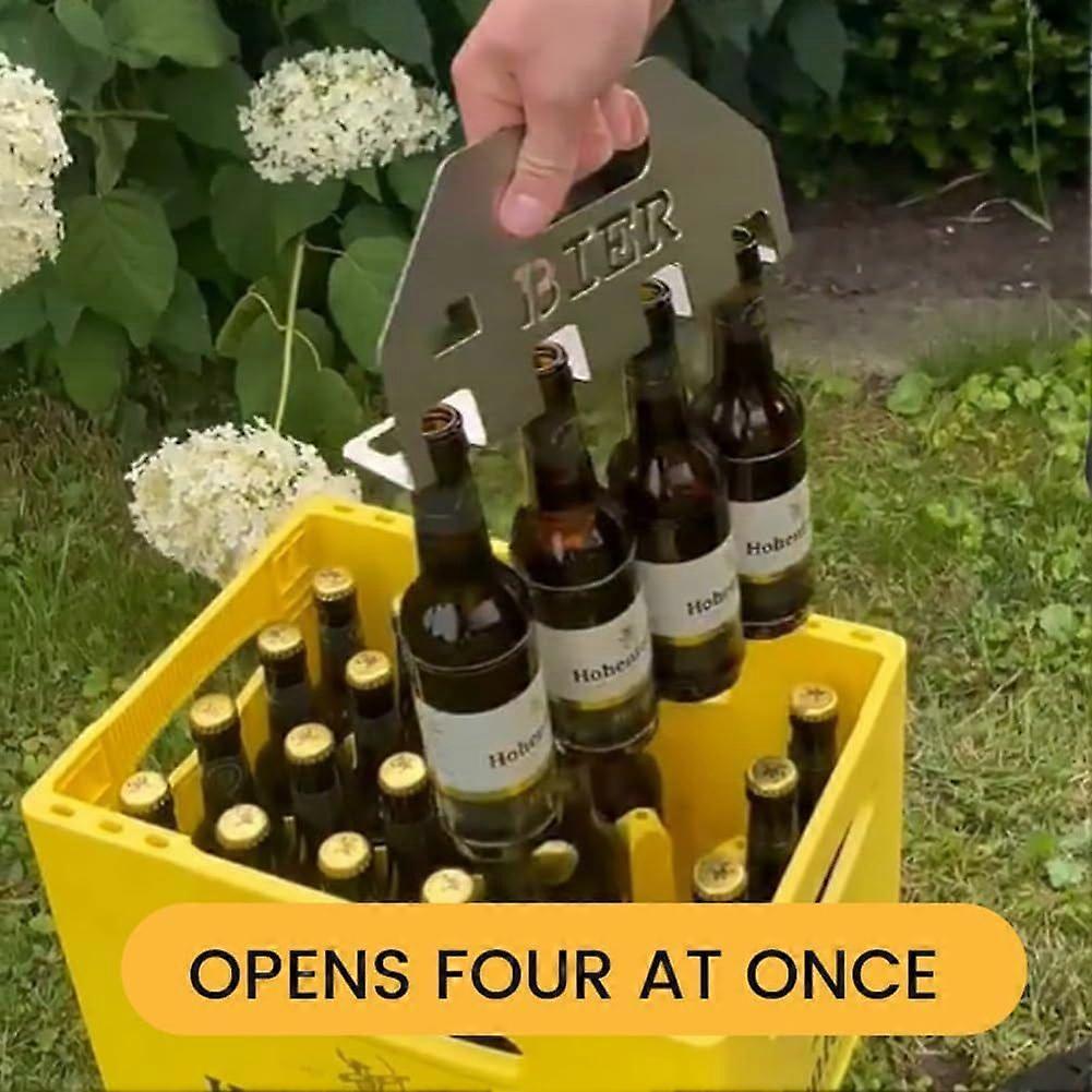 The Quad Beer Opener and Carrier, Beer Bottle Opener and Holder, 4-in-1 Bottle Opener Made of Stainless Steel for Parties, Durable Beer Opener Tool Fo
