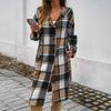 Women's Plaid Casual, Fashionable, Comfortable, Loose, Contrasting Color Breasted Hooded Jacket