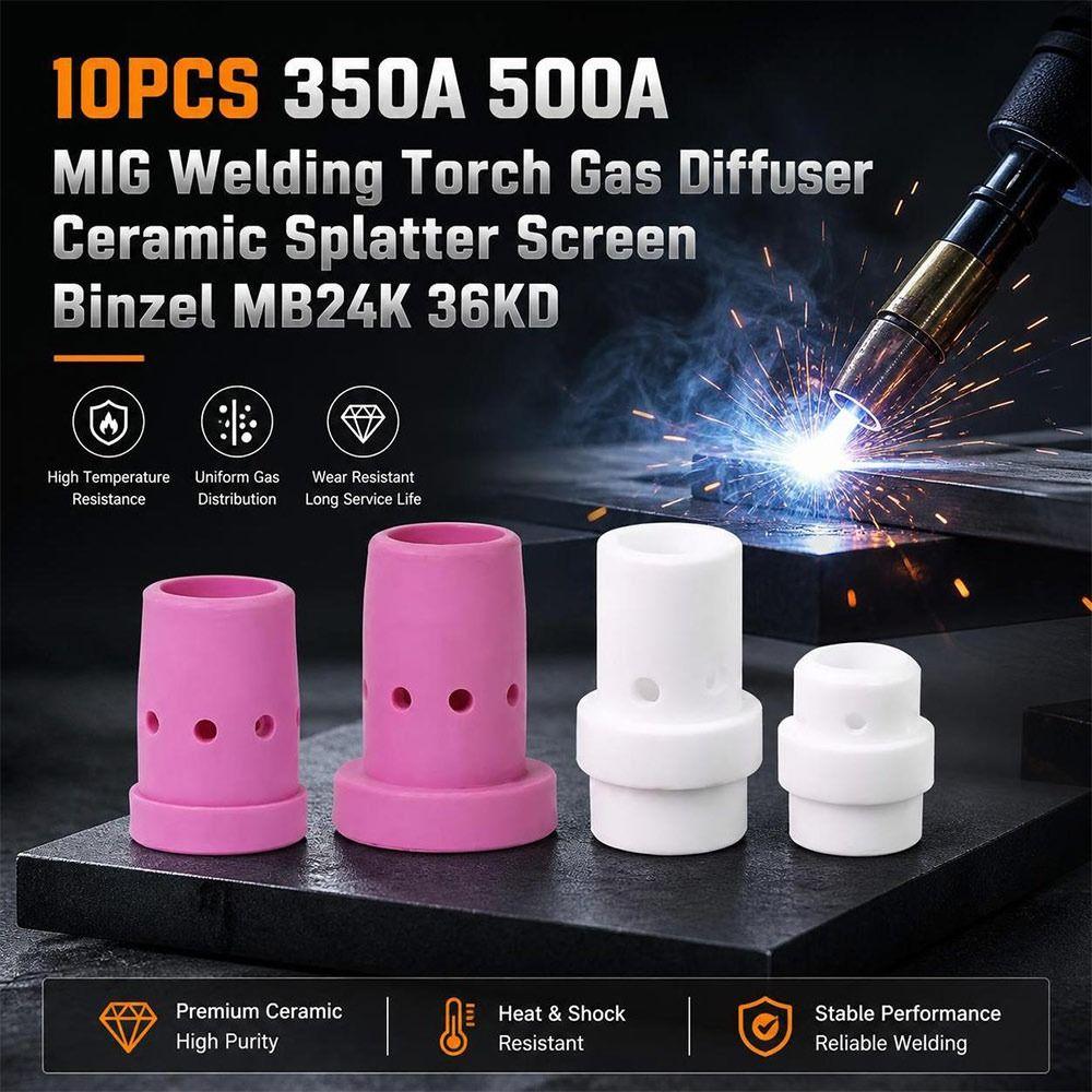 10Pcs Alumina Ceramic Ceramic Current Shunt Welding Torch Gas Diffuser for MIG CO2 Welding Torch