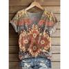 Women Summer T Shirt  Floral Pattern Print Short Sleeve Tees Casual Printed Tops