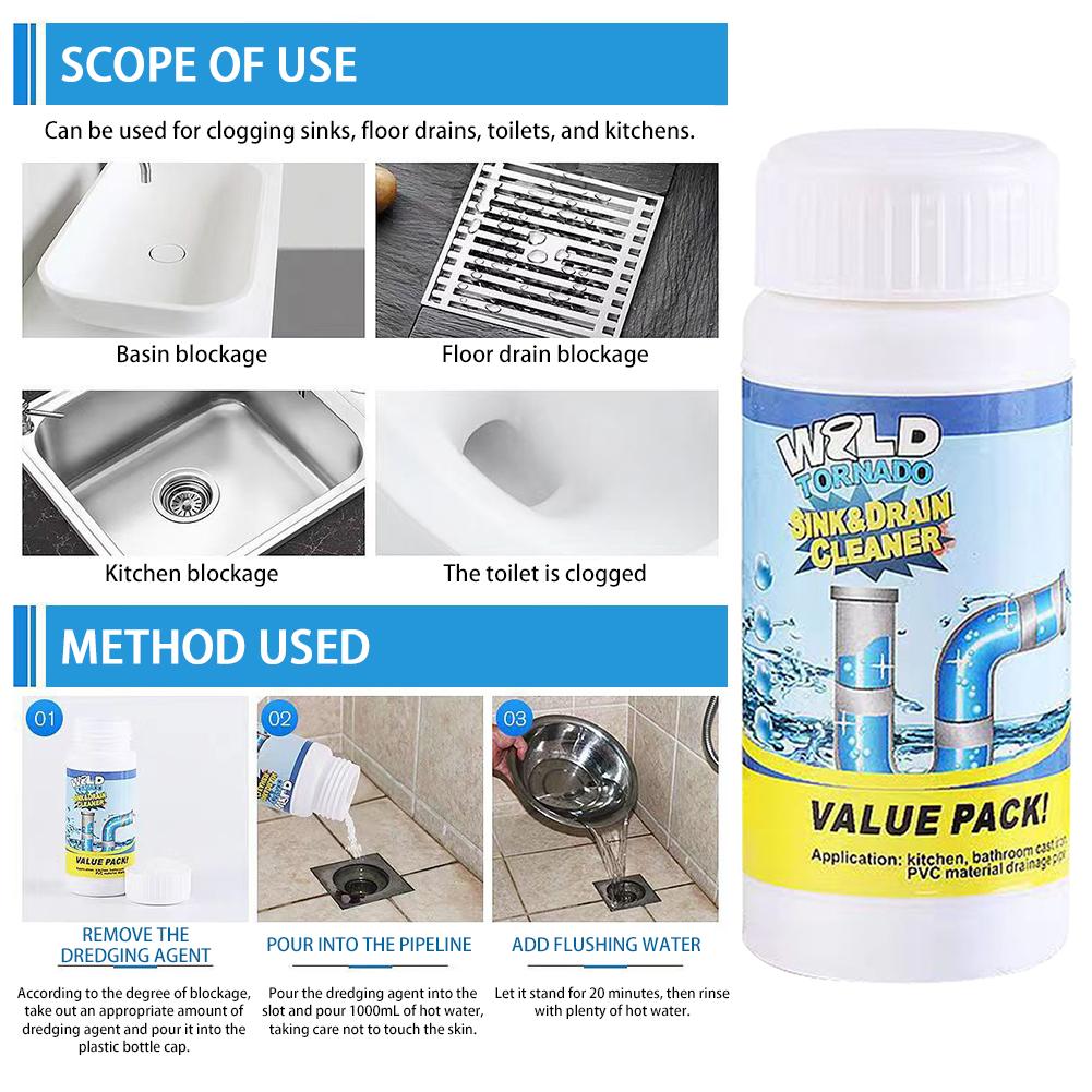 2pcs Power Drain Clog Remover,110g Powerful Sink Drain/Sink Cleaner Instants Powerful Pipe Dredging Agents For Bathroom Kitchen