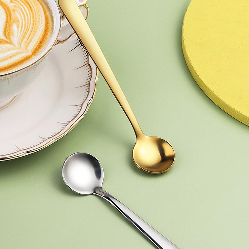 Iskrem Fruktskje Teskjeer Gull Sølv Te Kaffe Blandeskje Rund Rustfritt stål Dessert Drikke Servise Kjøkken