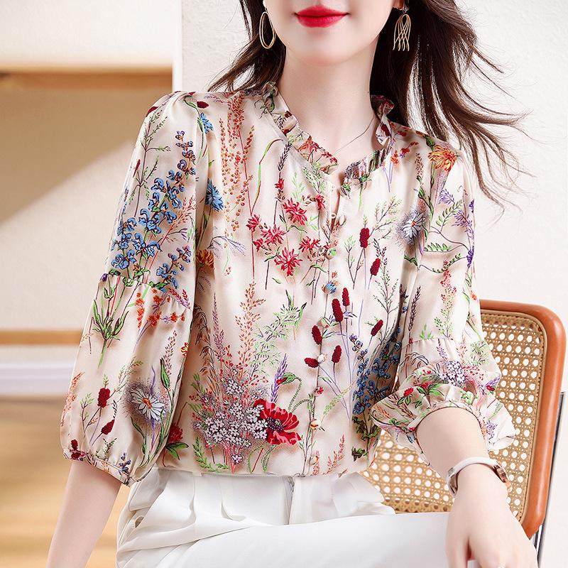 French Fashion Temperament Casual Shirt Summer New Lotus Leaf Collar Lantern Sleeves Thin and Sweet Shirt