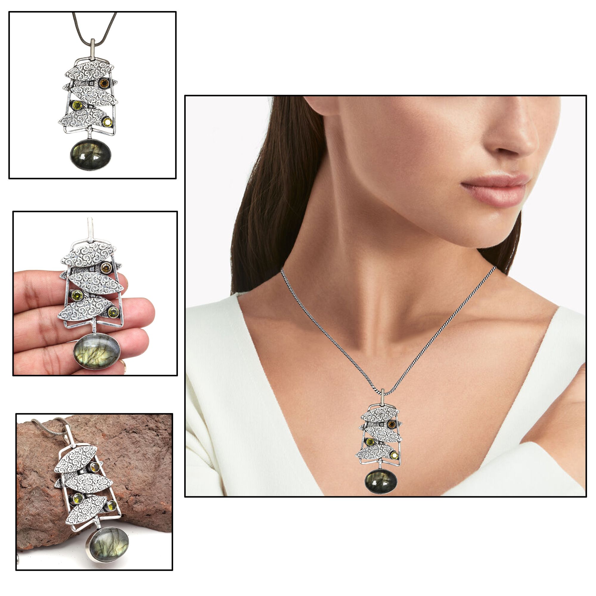 

Подарочное ожерелье из гранатового камня, лабрадорит, ювелирные изделия ручной работы серый
