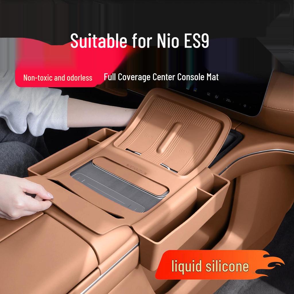 NIO ES9 Center Console Silicone Protective Pad with Full Coverage Cup Holder and Interior Storage