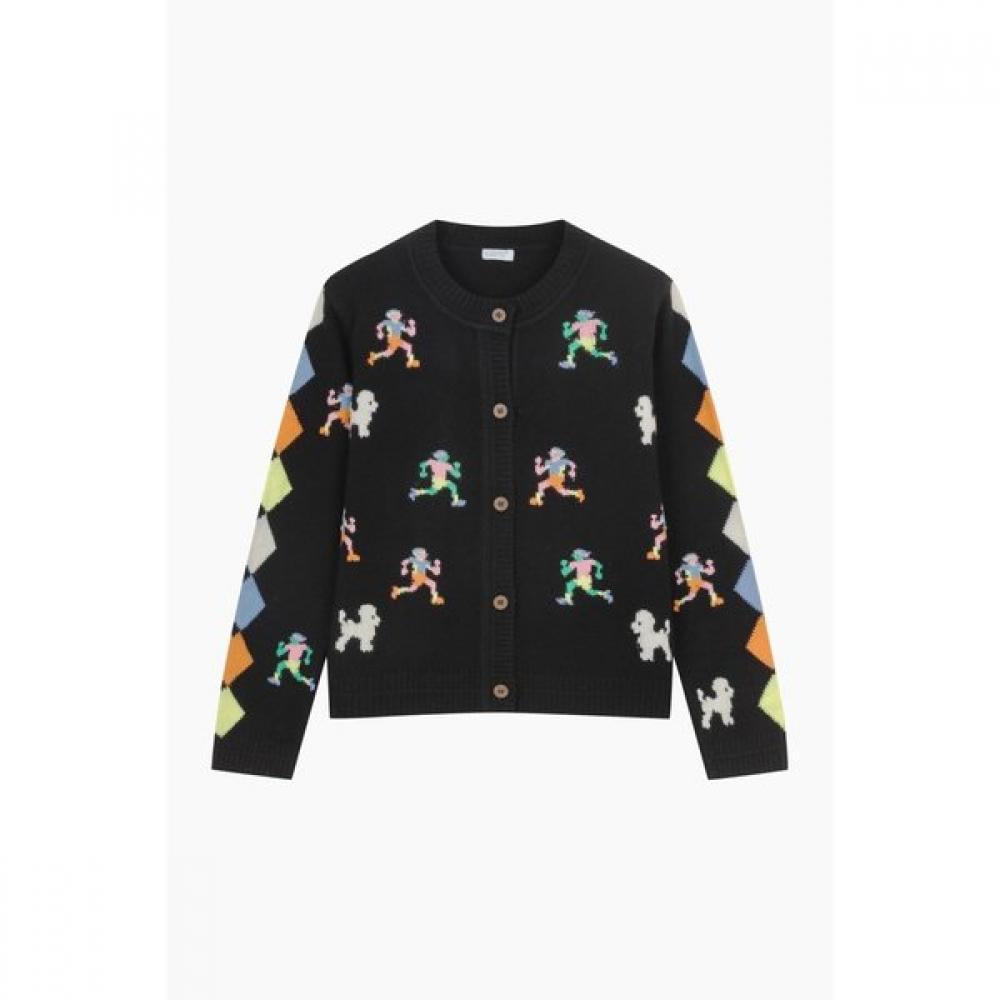 Benetton Intarsia Pattern Wool Knit Cardigan Bakc91611 BK (black)/OS