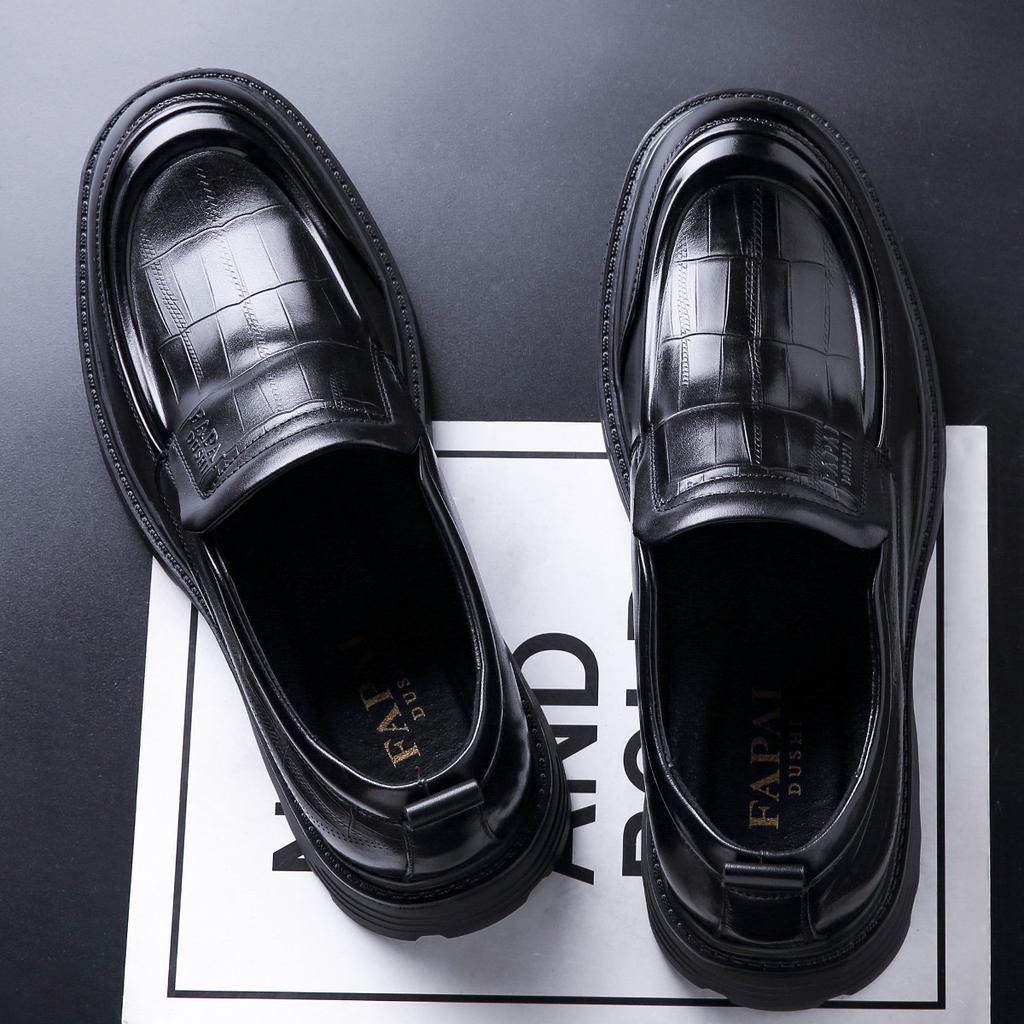 New Men's Leather Shoes Genuine Leather Cowhide One-pedal Loafers Business Leisure Middle-aged and Elderly Dad Shoes Wear-resistant and Non-slip 
