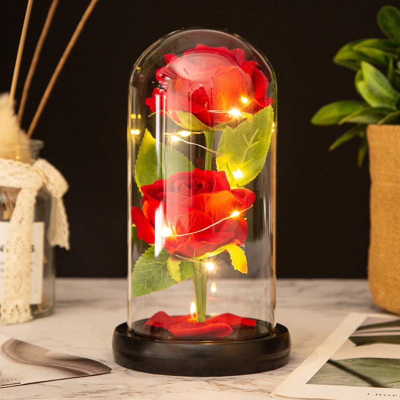 Two roses glass cover LED atmosphere light Christmas ornament Valentine's Day gift ornament flower