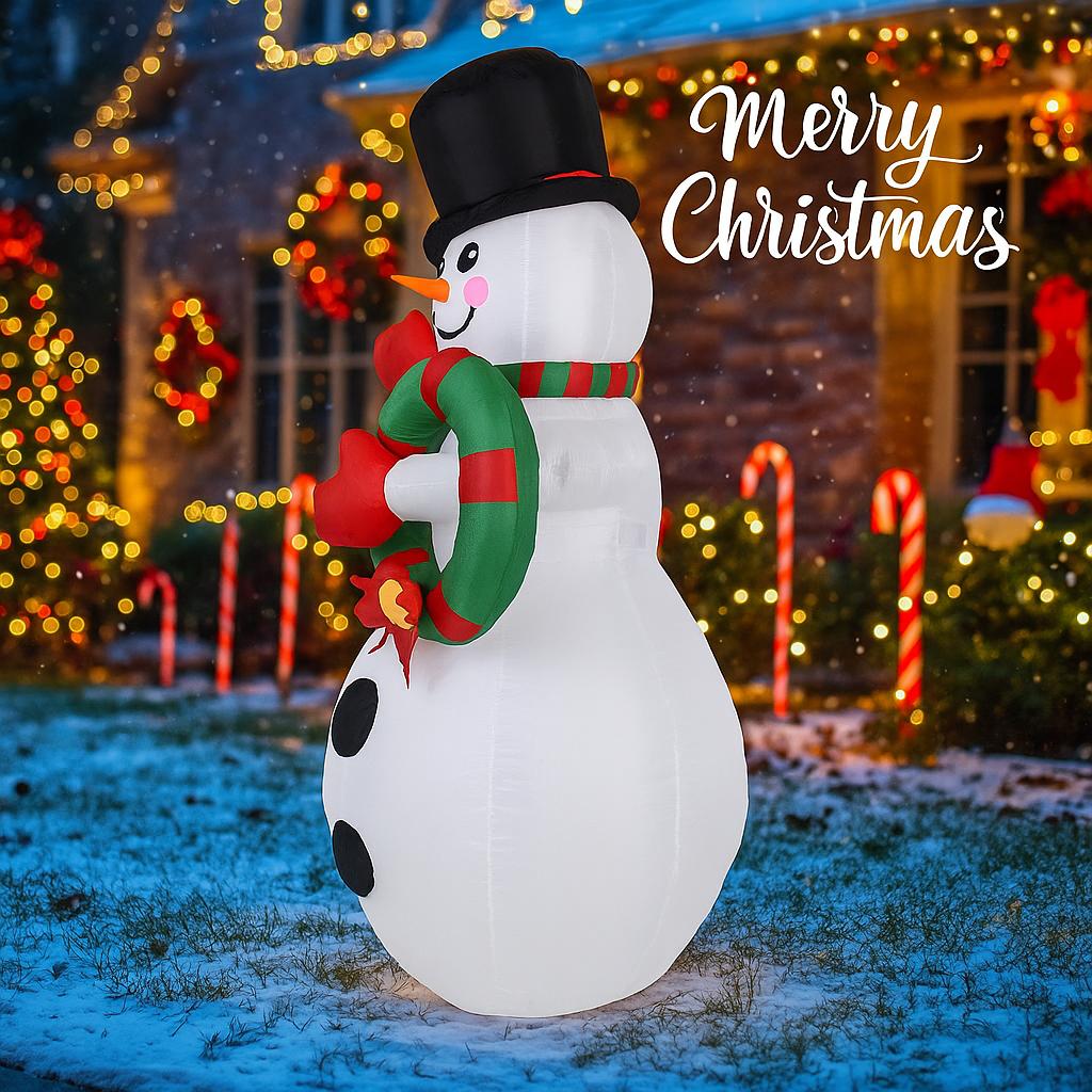 5.91FT LED Light Xmas Inflatable Snowman Wreath Toy Yard Party Decoration Home Decor Ornaments Supplies Christmas Holiday Gifts